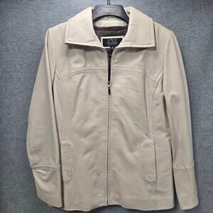 Wilsons Leather Moto Biker Jacket In Cream Size Medium